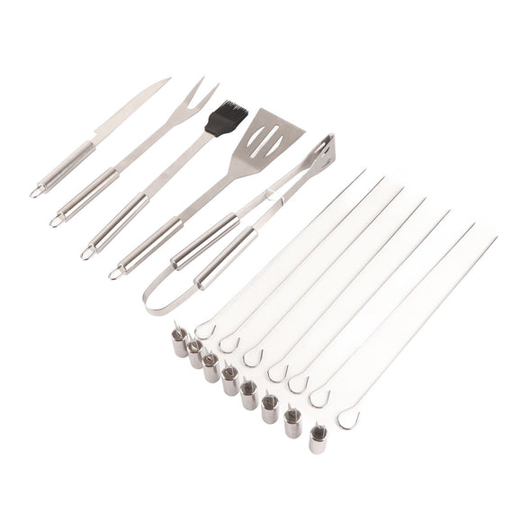 20pcs Barbecue Utensils Food Grade Stainless Steel Skewer Fork Knife BBQ Tool Set for Camping Hiking
