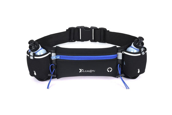 Hydration Running Belt with 2 Water Bottles and Phone Pouch for Marathon Hiking - Blue