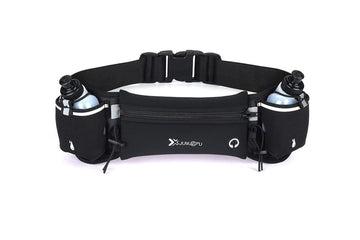 Hydration Running Belt with 2 Water Bottles and Phone Pouch for Marathon Hiking - Black