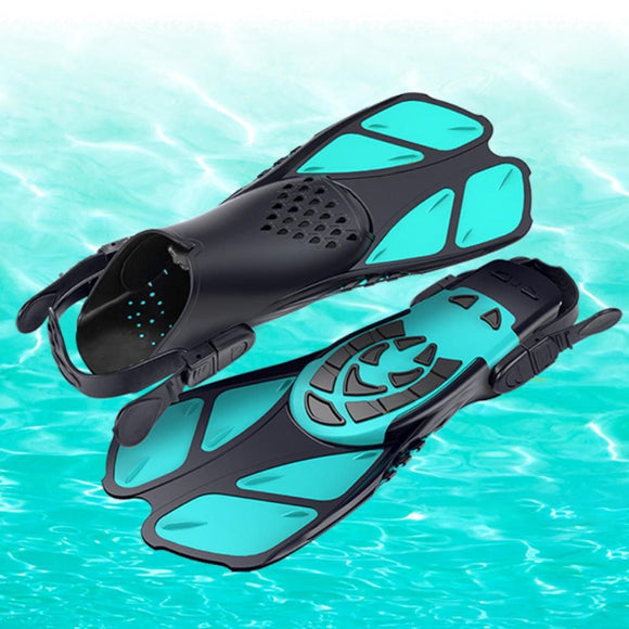 Pair of Snorkel Fins Diving Swim Fins Adjustable Open Heel Swimming Barefoot Flippers Cyan - S
