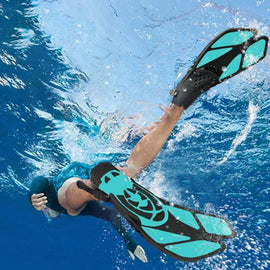 Pair of Snorkel Fins Diving Swim Fins Adjustable Open Heel Swimming Barefoot Flippers Cyan - L - 0