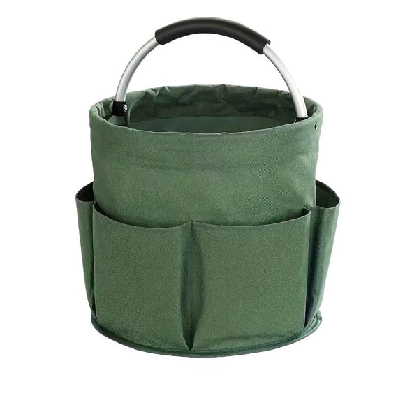 Foldable Storage Basket with Handle and Multiple Pockets, Waterproof Picnic and Camping Organizer - Green