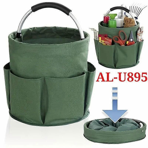 Foldable Storage Basket with Handle and Multiple Pockets, Waterproof Picnic and Camping Organizer - Green