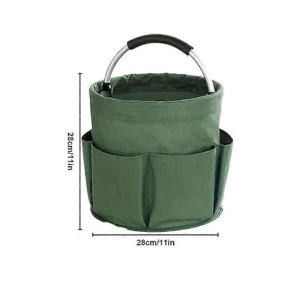Foldable Storage Basket with Handle and Multiple Pockets, Waterproof Picnic and Camping Organizer - Green