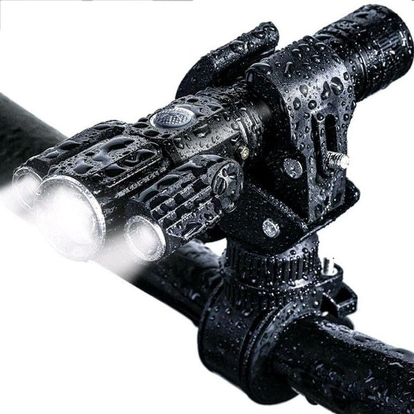 3-Head USB Rechargeable Headlight With Bracket for Night Cycling
