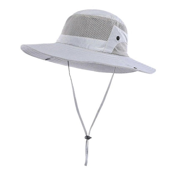 Anti UV Sport Bucket Hat, Foldable Wide Brim Summer Cap for Cycling Hiking - Light Gray