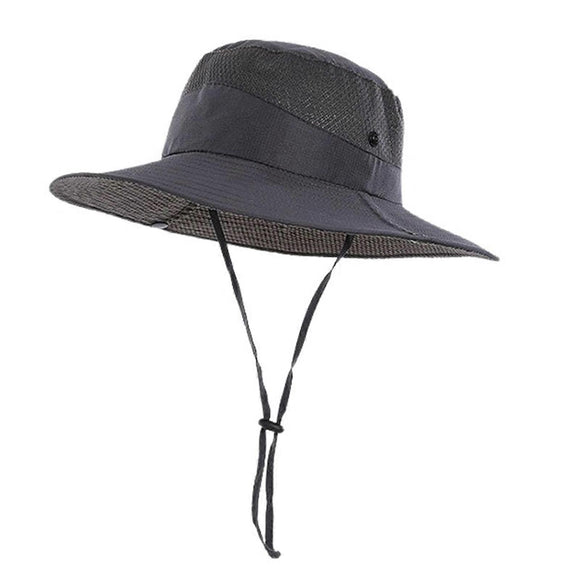 Foldable Anti-UV Bucket Sun Hat, Adjustable Wide Brim Summer Cycling Cap - Dark Gray