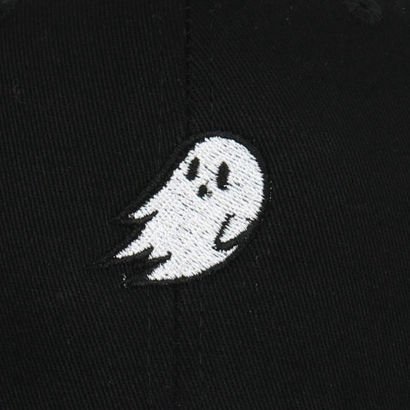 Ghost Embroidered Baseball Cap, Adjustable Ponytail Hat, Black