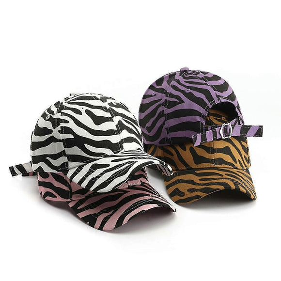 Zebra Print Baseball Cap, Adjustable Cotton Blend Sun Hat for Outdoor