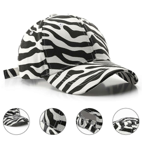 Zebra Print Baseball Cap, Adjustable Cotton Blend Sun Hat for Outdoor
