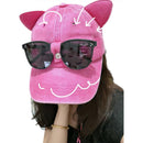 Cat Ear Baseball Cap with Sunglasses Decor, Adjustable Summer Outdoor Cap - Navy Blue-2