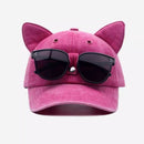 Cat Ear Baseball Cap with Sunglasses Decor, Adjustable Summer Outdoor Cap - Rose Red-1