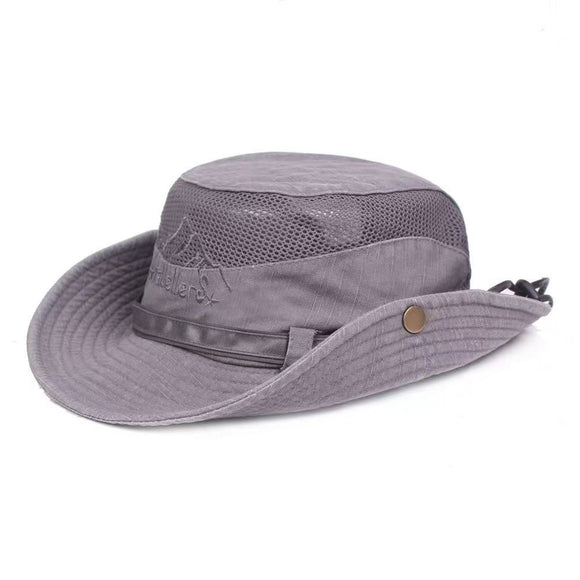 Foldable UV Protection Bucket Hat, Cotton Fishing Safari Hat with Chin Strap, Gray