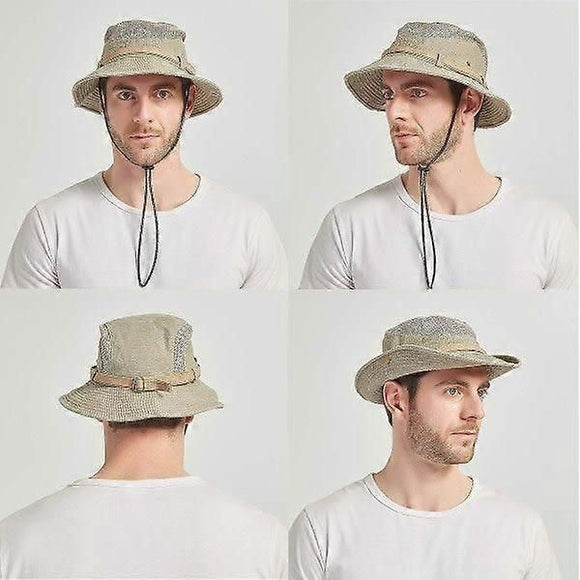 Foldable UV Protection Bucket Hat, Cotton Fishing Safari Hat with Chin Strap, Black