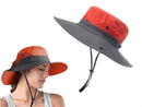 Wide Brim Bucket Hat, Breathable Hiking Fisherman Sun Hat, Orange Gray-1