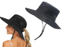 Wide Brim Bucket Hat, Breathable Hiking Fisherman Sun Hat, Black-1