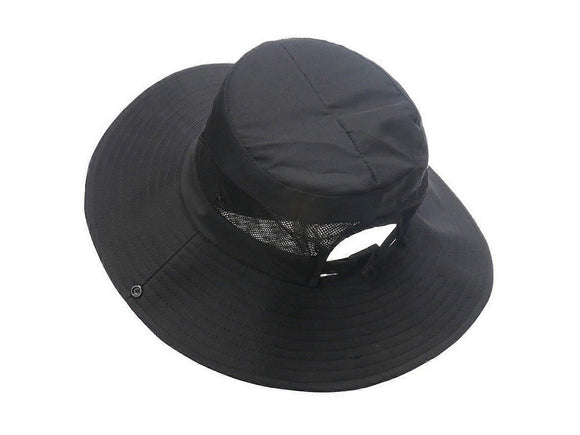 Wide Brim Bucket Hat, Breathable Hiking Fisherman Sun Hat, Black