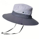 Wide Brim Bucket Hat, Breathable Hiking Fisherman Sun Hat, White Gray-1