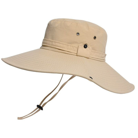 12cm Wide Brim UV Protection Safari Hat, Waterproof Foldable Bucket Hat for Hiking Fishing - Beige