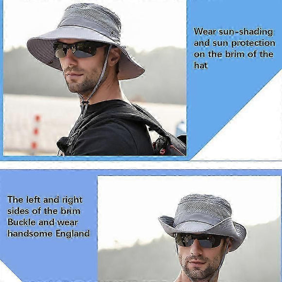 Wide Brim UV Protection Sun Hat, Breathable Mesh Fishing and Hiking Hat - Beige