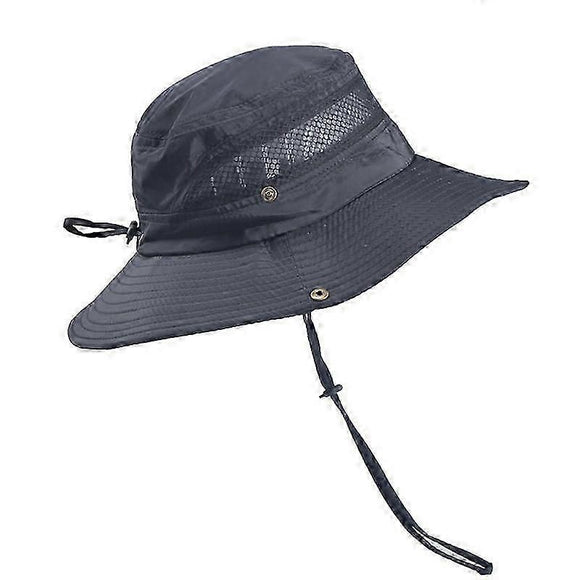 Wide Brim UV Protection Sun Hat, Breathable Mesh Fishing and Hiking Hat - Black