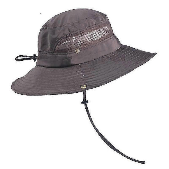 Wide Brim UV Protection Sun Hat, Breathable Mesh Fishing and Hiking Hat - Coffee
