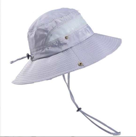 Wide Brim UV Protection Sun Hat, Breathable Mesh Fishing and Hiking Hat - Grey