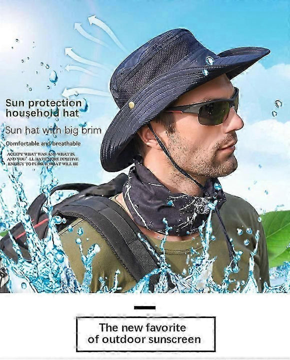 Wide Brim UV Protection Sun Hat, Breathable Mesh Fishing and Hiking Hat - Army Green