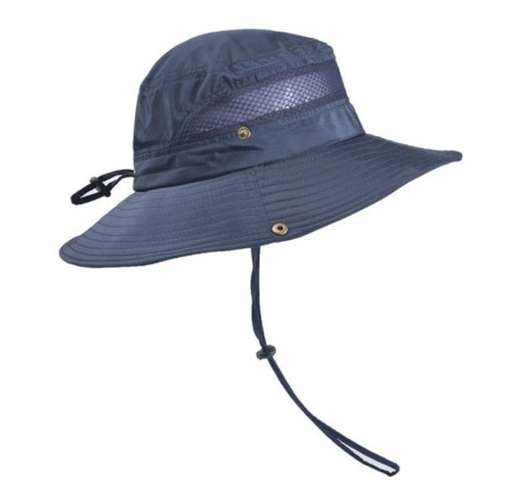 Wide Brim UV Protection Sun Hat, Breathable Mesh Fishing and Hiking Hat - Navy Blue