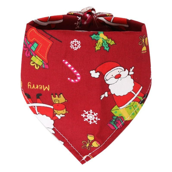Dog Christmas Triangle Scarf Cotton Cartoon (Anhui hair) triangle towel wine red background double bell Small size (suitable for pets within 10 Jin)