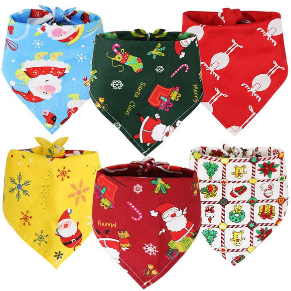 Dog Christmas Triangle Scarf Cotton Cartoon (Anhui hair) triangle scarf green black belt Small size (suitable for pets within 10 Jin)