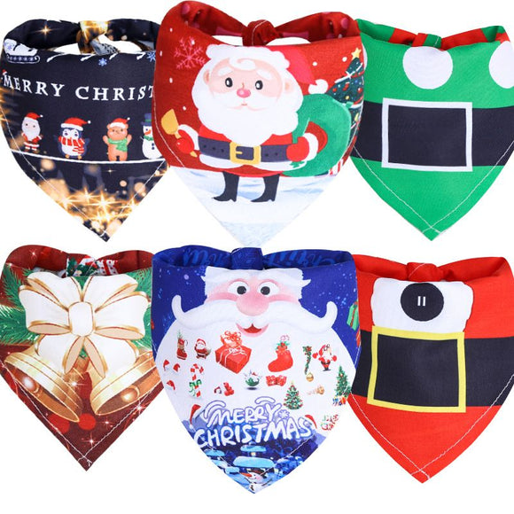 Dog Christmas Triangle Scarf Cotton Cartoon (Anhui hair) Christmas triangle towel wine red bottom old man Small size (suitable for pets within 10 Jin)