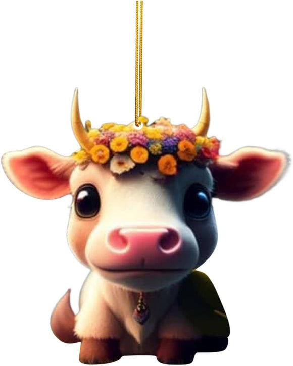 O Acrylic Christmas Cow Car Hanging Ornament Cow pendant 1
