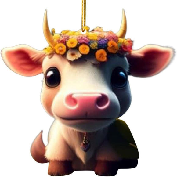 O Acrylic Christmas Cow Car Hanging Ornament Cow pendant 7