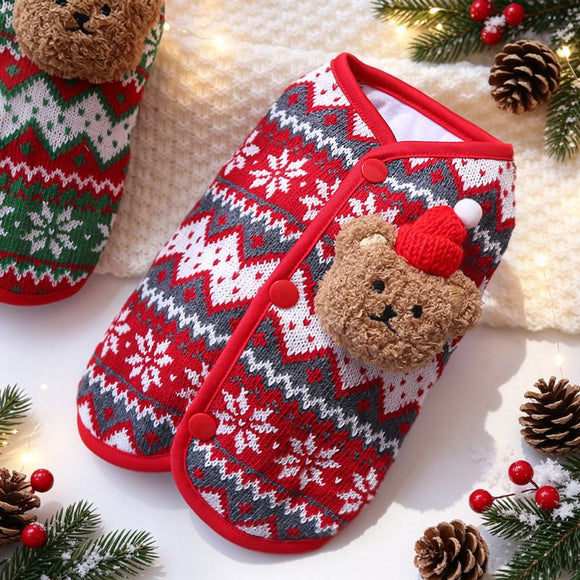 Dog Vest Christmas Bear Knitted Warm Green Red Knitted Snowflake Bear (Christmas Vest) L (Chest 45cm, Weight 8-12 jin)