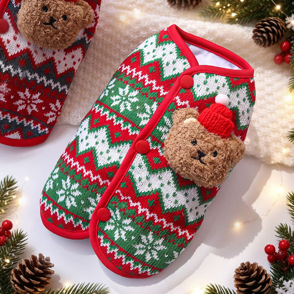 Dog Vest Christmas Bear Knitted Warm Green Red Knitted Snowflake Bear (Christmas Vest) L (Chest 45cm, Weight 8-12 jin)