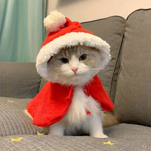 AMOOR Pet Christmas Cape Small Dog Holiday Wear Christmas Scarf [Velcro] S [Suitable for up to 4 jin, check chest and back length]