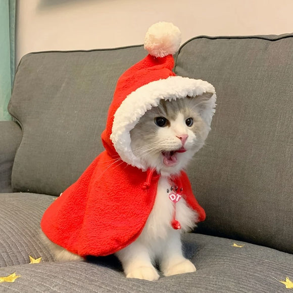 AMOOR Pet Christmas Cape Small Dog Holiday Wear Christmas Scarf [Velcro] S [Suitable for up to 4 jin, check chest and back length]