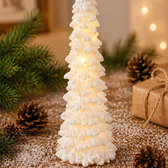 Illuminated Christmas Tree Decoration Mini LED Night Light Resin Desktop Ornament for Holiday Home Decor and Festive Tabletop Ambiance (L)