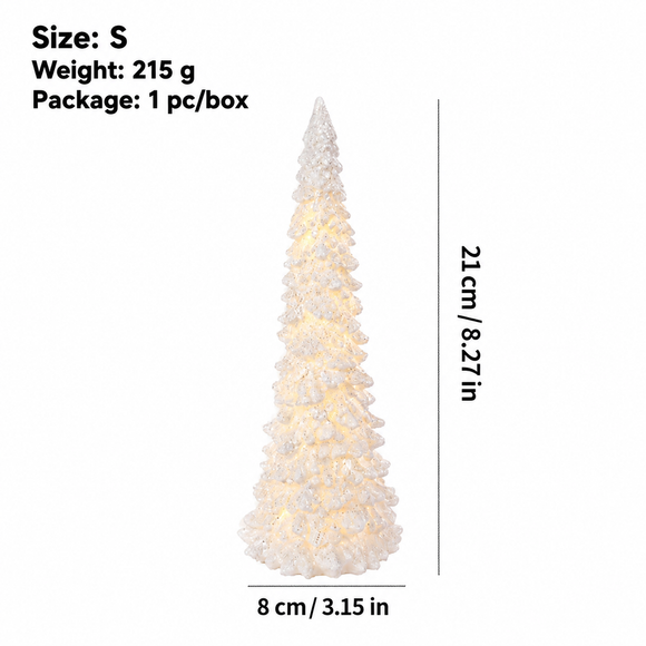 Illuminated Christmas Tree Decoration Mini LED Night Light Resin Desktop Ornament for Holiday Home Decor and Festive Tabletop Ambiance (S)