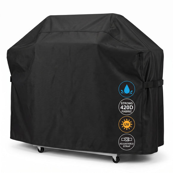 Universal Outdoor Grill Cover Waterproof UV Resistant Dustproof Barbecue Protector with Adjustable Straps for Rectangular Round Kettle and Portable Grills (600D, S07)