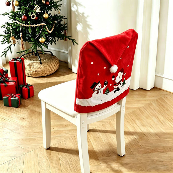 1Pcs Christmas Chair Cover Red Santa Snowman Chair Back Cover for Dining Room Xmas Party Home Decoration