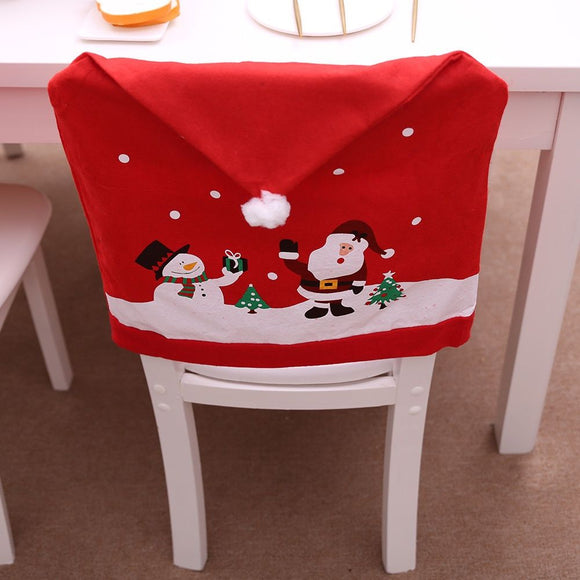 1Pcs Christmas Chair Cover Red Santa Snowman Chair Back Cover for Dining Room Xmas Party Home Decoration