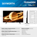 SKYWORTH 75X6600H QD-Mini LED 4K Smart TV, Matte Anti-Glare Display, 120Hz Turbo Mode, AI 4K Upscaling, AI Color Enhancement，Google TV, Dolby Atmos+Dolby Vision, 30W Speakers，HDMI2.1-2