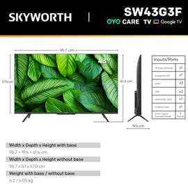SKYWORTH G3F 43" 4K UHD Smart Google TV with HDR 10,Voice Control,Screen Cast,HDMI 2.1,MEMC, AI Engine,Eye Care featrues,Low Blue Light,DBX-tv Audio,Text Scaling,Smart Features,Energy-Saving - 0