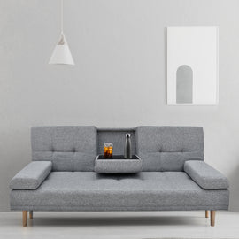 Casa Decor Mendoza 2 in 1 Sofa Bed Couch Grey Pull Down Cupholder 3 Seats Futon - 0