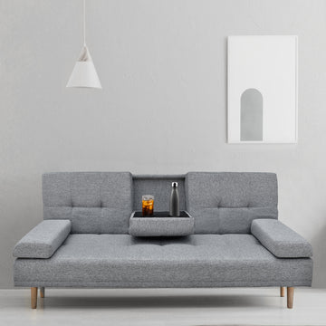 Casa Decor Mendoza 2 in 1 Sofa Bed Couch Grey Pull Down Cupholder 3 Seats Futon - 0