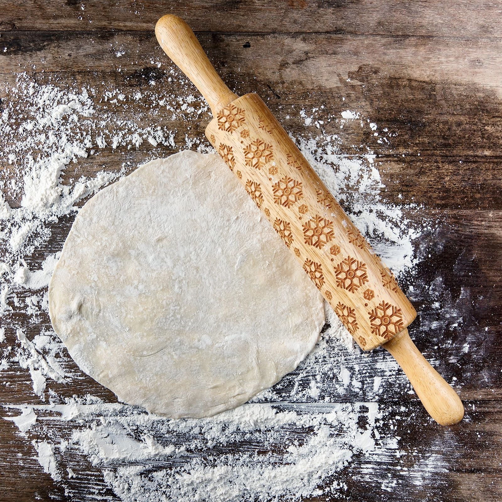 Bread and Butter Laser Etch Wooden Rolling Pin - Snowflake - 0