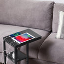 E-Shaped Sofa Side Table with Power Board, Black-1