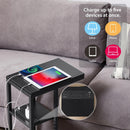 E-Shaped Sofa Side Table with Power Board, Black-6